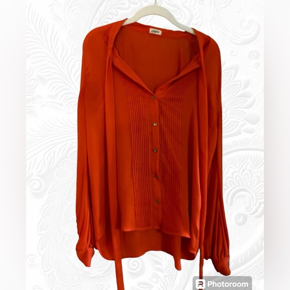 L’AGENCE Size Medium 100% Silk Blouse Top Button Down burnt orange Long Sleeve - Picture 3 of 8